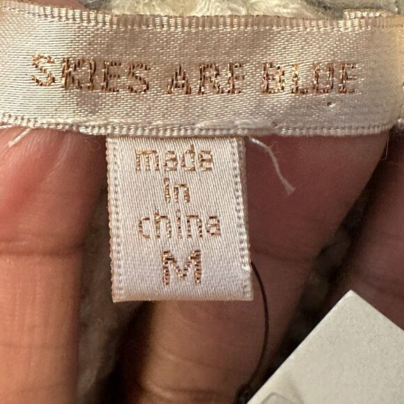 Skies Are Blue Medium Cardigan Open Front Chunky Knit Cream Gray Stripe New - Picture 6 of 9